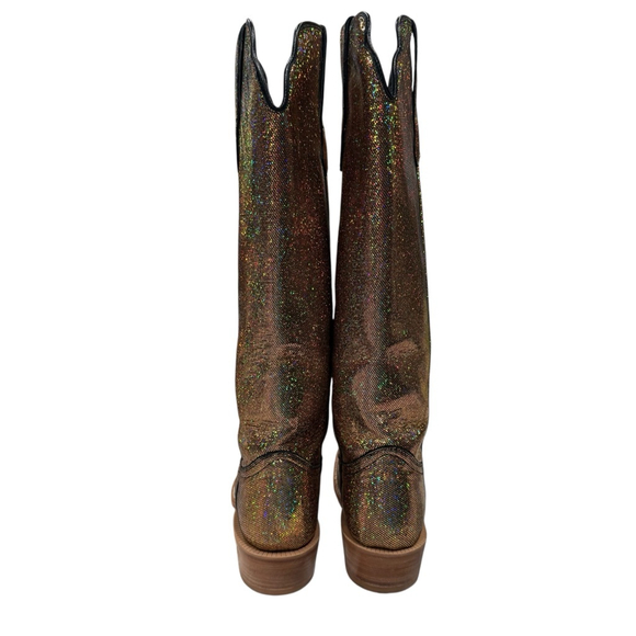 R Watson Disco Fever Gold Holographic Leather Western Boots Womens 7B - Picture 4 of 10